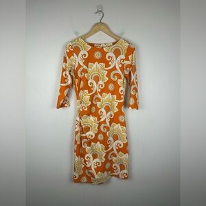 J. McLaughlin Sage Orange Catalina Cloth Ruched 3/4 Sleeves Midi Dress Sz S